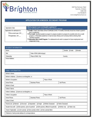 application forms brighton school school application form